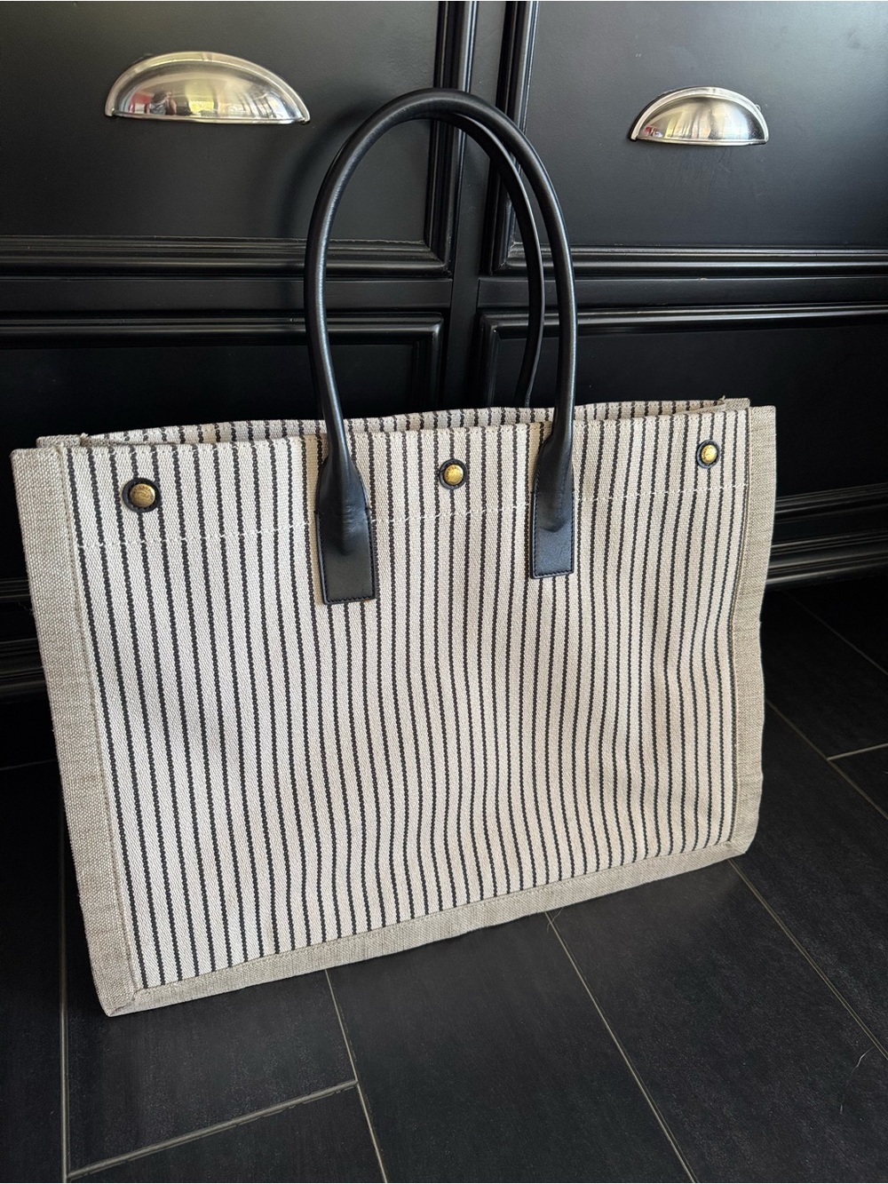 Women Canvas Tote Stripe Rive Gauche Saint Laurent - Picture 8 of 13